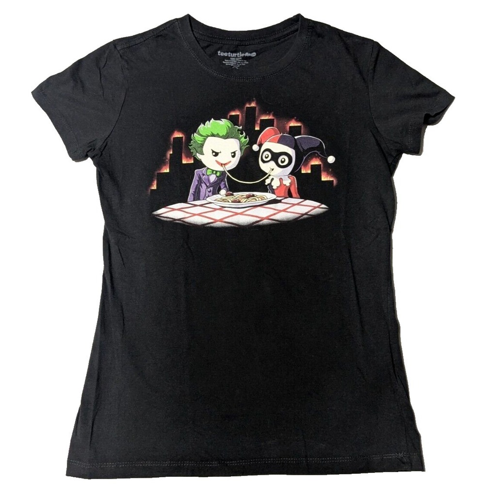 JOKER AND HARLEY QUINN Spaghetti Eating City Burning Women Large Black T-Shirt